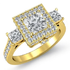 Circa Halo Three Stone Pave diamond Ring 14k Gold Yellow