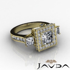 Circa Halo Three Stone Pave diamond Ring 18k Gold Yellow