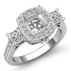 Diamond 3 Stone Engagement Princess Cushion Ring 14k W Gold Halo Setting 1.1Ct