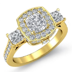 3 Stone Circa Halo Pave diamond  18k Gold Yellow