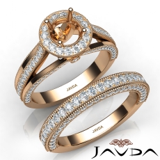Pave Diamond Engagement Ring Round Semi Mount Bridal Sets 18k Rose Gold  (1.7Ct. tw.)