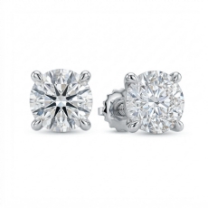 Round Lab grown Diamond Prong Stud Earring IGI Certified 14k White Gold 3.00ctw.
