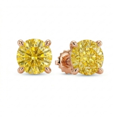 Round Lab grown Yellow Diamond Prong Stud Earring 14k Rose Gold  (3Ct. tw.)