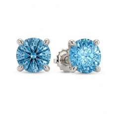 Lab grown Round Blue Diamond Prong Stud Earring 14k White Gold 3.00ctw.