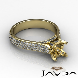Halo Pave Setting Diamond Engagement Round Semi Mount Ring 14k Gold Yellow 1.45Ct