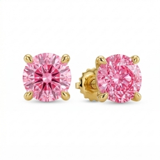 Lab grown Round Pink Diamond Stud Prong Earring 14k Gold Yellow  (3Ct. tw.)