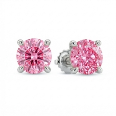 Lab grown Round Pink Diamond Stud Prong Earring 14k White Gold 3.00ctw.