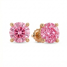 Lab grown Round Pink Diamond Stud Prong Earring 14k Rose Gold  (3Ct. tw.)