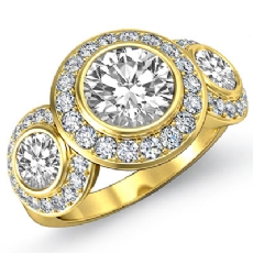 3 Stone Halo Pave Bezel Set diamond  14k Gold Yellow