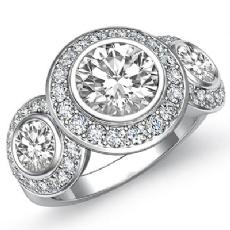 3 Stone Halo Pave Bezel Set diamond Ring 14k Gold White