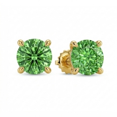 Round Lab grown Green Diamond Prong Stud Earring 14k Gold Yellow  (3Ct. tw.)