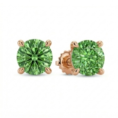 Round Lab grown Green Diamond Prong Stud Earring 14k Rose Gold  (3Ct. tw.)