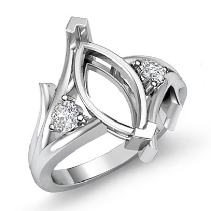 Round Marquise Diamond 3 Stone Engagement Ring Setting 18k W Gold (0.2Ct.  tw.)