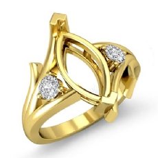 Round Marquise Diamond 3 Stone Engagement Ring Setting 14k Gold Yellow  (0.2Ct. tw.)
