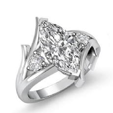 Stylish Floral 3 Stone diamond Ring 14k Gold White