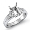 Three Stone Diamond Engagement Trillion Emerald Semi Mount Ring 14k White Gold 0.58Ct - javda.com 