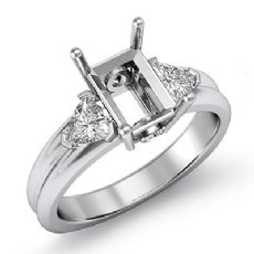 Three Stone Diamond Engagement Trillion Emerald Semi Mount Ring 14k W Gold 0.6Ct