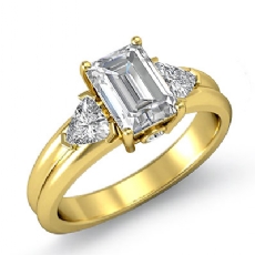 Trillion Accent 3 Stone diamond Ring 18k Gold Yellow
