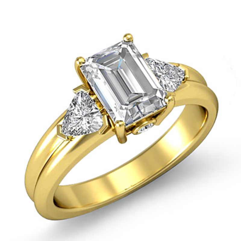 Trillion Accent 3 Stone diamond Ring 14k Gold Yellow