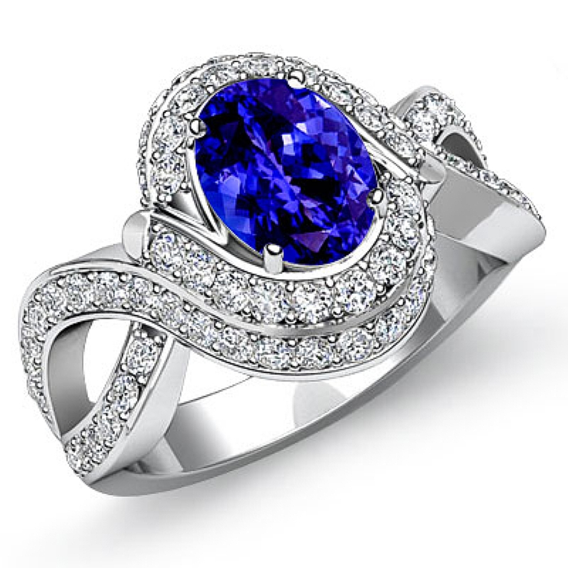 Curve Shank Halo Pave Oval diamond engagement Ring in 14k Gold White