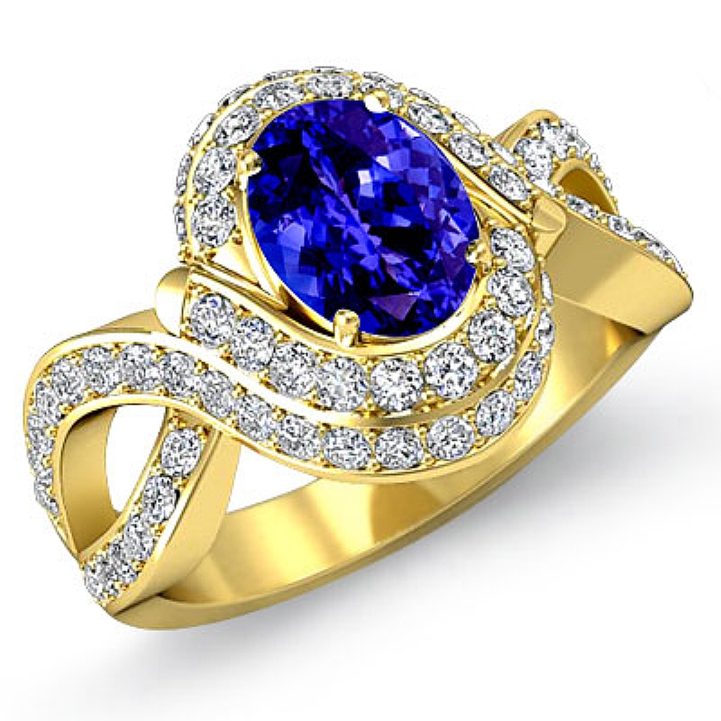 Curve Shank Halo Pave Oval diamond engagement Ring in 14k Gold Yellow