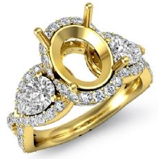 Three 3 Stone Diamond Anniversary Pear Oval Semi Mount Ring 14k Gold Yellow  (1.4Ct. tw.)