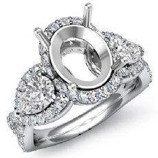 Three 3 Stone Diamond Anniversary Pear Oval Semi Mount Ring 14K White Gold 1.4Ct