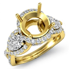 Three 3 Stone Diamond Anniversary Pear Round Semi Mount Ring 14k Gold Yellow  (1.4Ct. tw.)