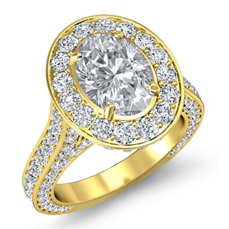 Halo Micro Pave Bridge Accent diamond Ring 14k Gold Yellow