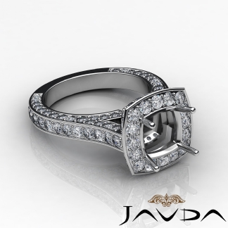 2.1Ct Cushion Diamond Engagement Ring Platinum 950 Halo Pave Setting SemiMount