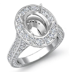 2.1Ct Diamond Engagement Halo Setting Ring Oval Shape Semi Mount 14K White Gold