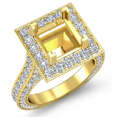 Diamond Engagement Ring Halo Pave Setting  18k Gold Yellow Princess SemiMout (2.1Ct. tw.)