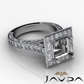2.1Ct Diamond Engagement Ring Halo Pave Setting  14k Gold White Princess SemiMout