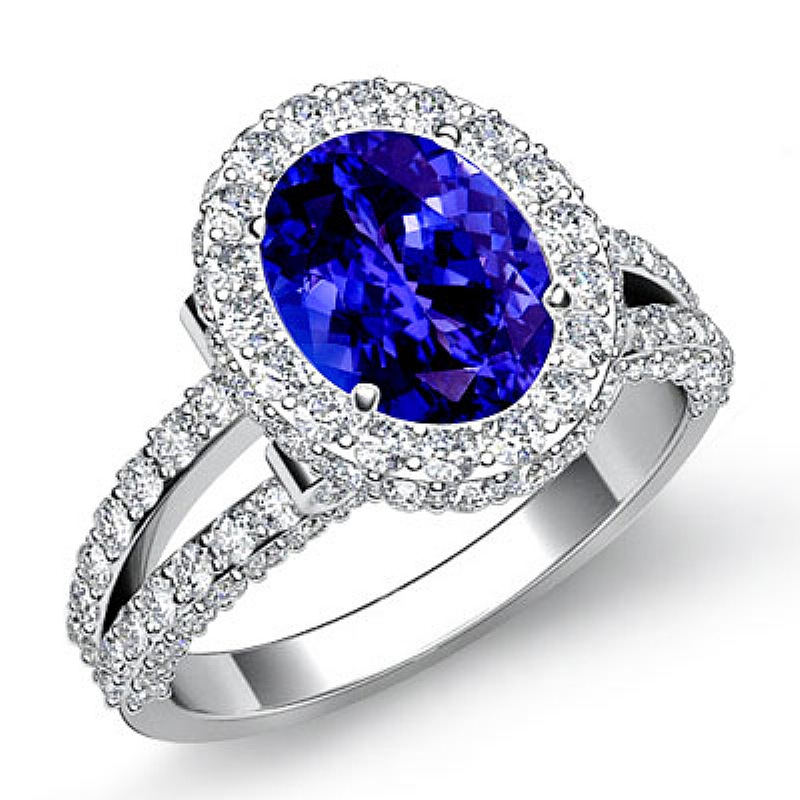 Split-Shank Pave Circa Halo Oval diamond engagement Ring in 14k Gold White