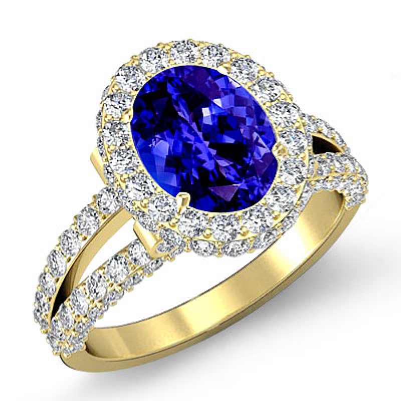 Split-Shank Pave Circa Halo Oval diamond engagement Ring in 18k Gold Yellow