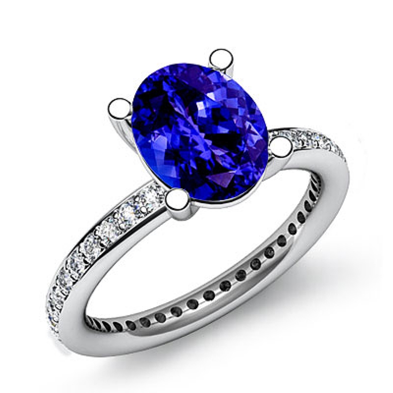 Eternity Classic Sidestone Oval diamond engagement Ring in 14k Gold White