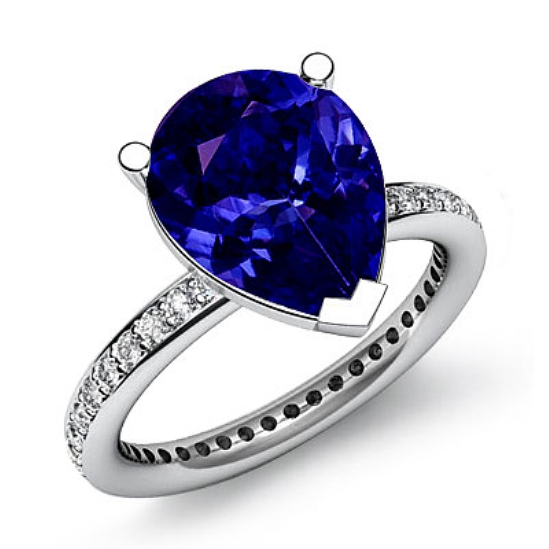 Eternity Classic Sidestone Pear diamond engagement Ring in 14k Gold White