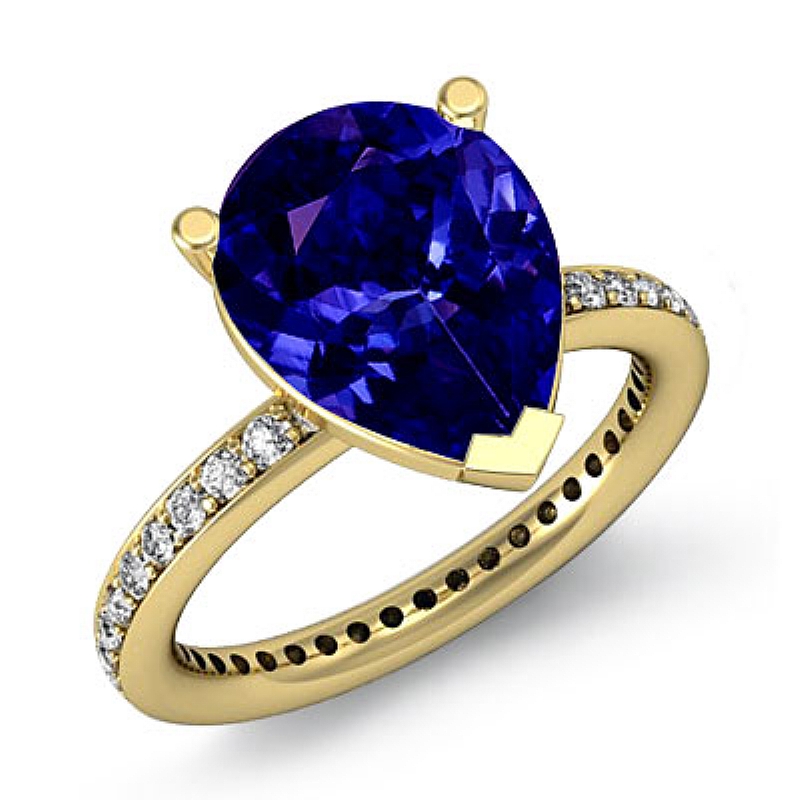 Eternity Classic Sidestone Pear diamond engagement Ring in 18k Gold Yellow