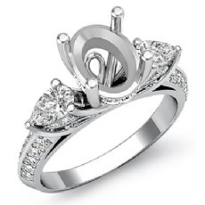 3 Stone Diamond Engagement Ring Pear Oval Setting 14K W Gold Semi Mount 1.21Ct