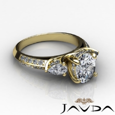 3 Stone Trellis Pave Set diamond Ring 18k Gold Yellow