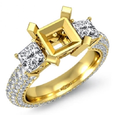 Three 3 Stone Round Diamond Engagement Ring 18k Gold Yellow Princess Semi Mount  (2.8Ct. tw.)