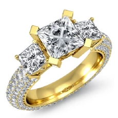 Vintage Style Micropave 3Stone diamond Ring 14k Gold Yellow