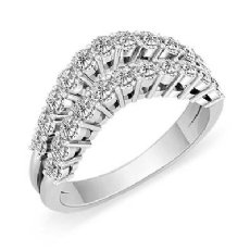 Women's Double Line Half Wedding Band 14k White Gold Round Diamond Ring 1.55Ct
