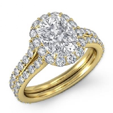 Halo Pave Set Side Stone diamond Ring 14k Gold Yellow