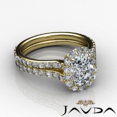 Halo Pave Set Side Stone diamond Ring 14k Gold Yellow