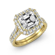2 Row Shank Halo Pave Set diamond Ring 14k Gold Yellow