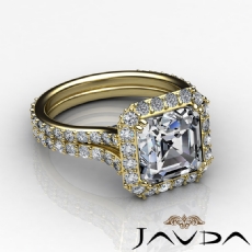 2 Row Shank Halo Pave Set diamond Ring 14k Gold Yellow