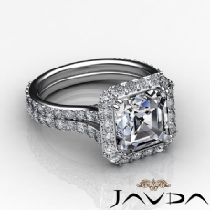 2 Row Shank Halo Pave Set diamond Ring 18k Gold White