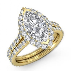 Split Shank Halo Pave diamond Ring 14k Gold Yellow