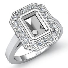 0.3Ctw Halo Diamond Engagement Emerald Semi Mount Ring 14K White Gold